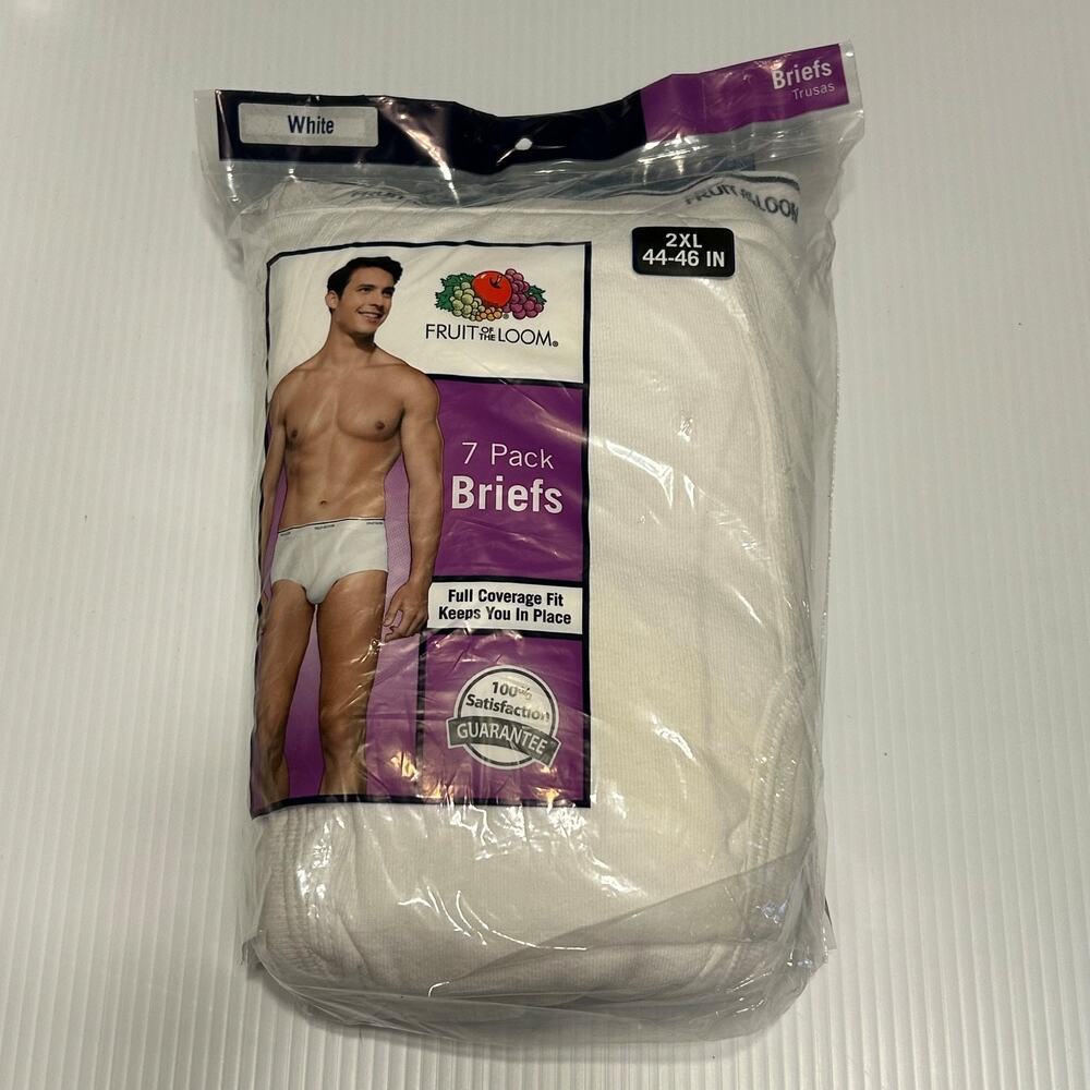2XL Men's Briefs Fruit of the Loom 7 Pack 100% Cotton Size 44-46 White NIP
